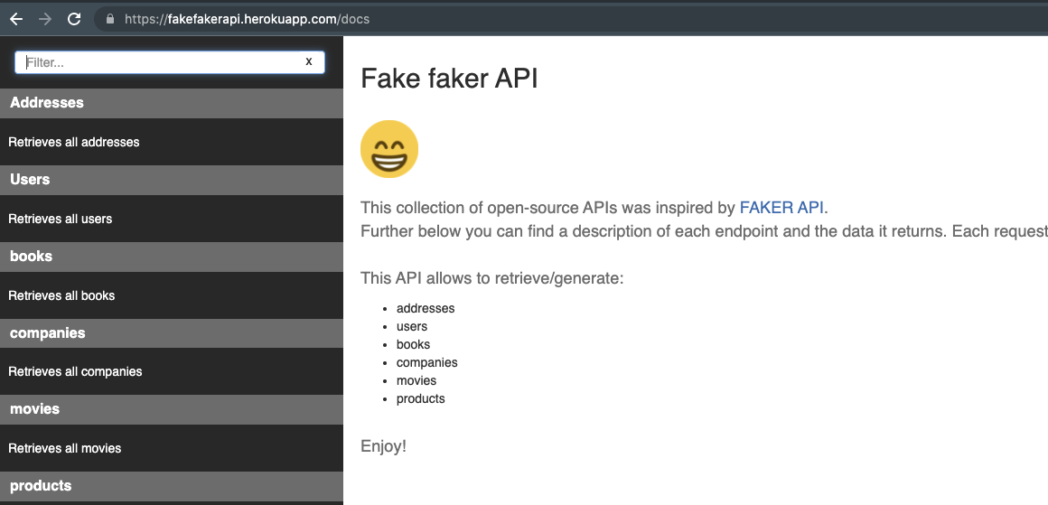 Fake Faker API